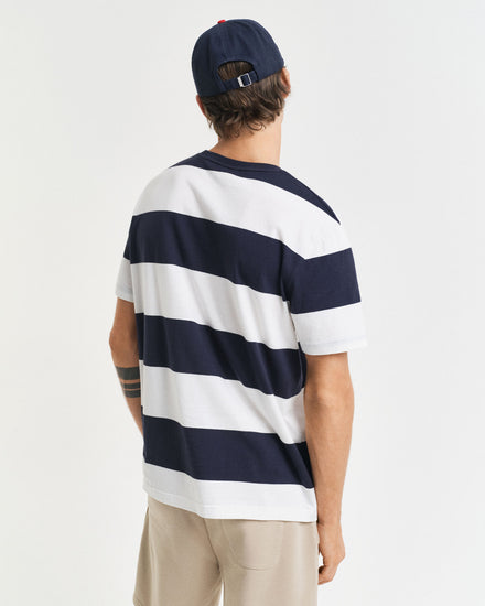 Męski biały bawełniany t-shirt w paski