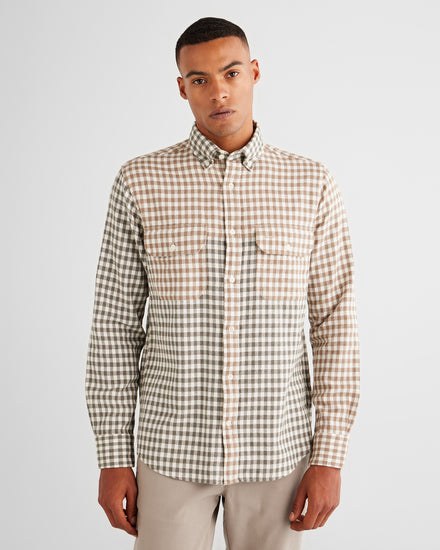 Bawełniana koszula męska w kratkę z długim rękawem regular fit