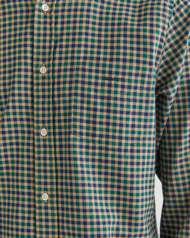 Bawełniana koszula męska w kratkę z długim rękawem regular fit zielona