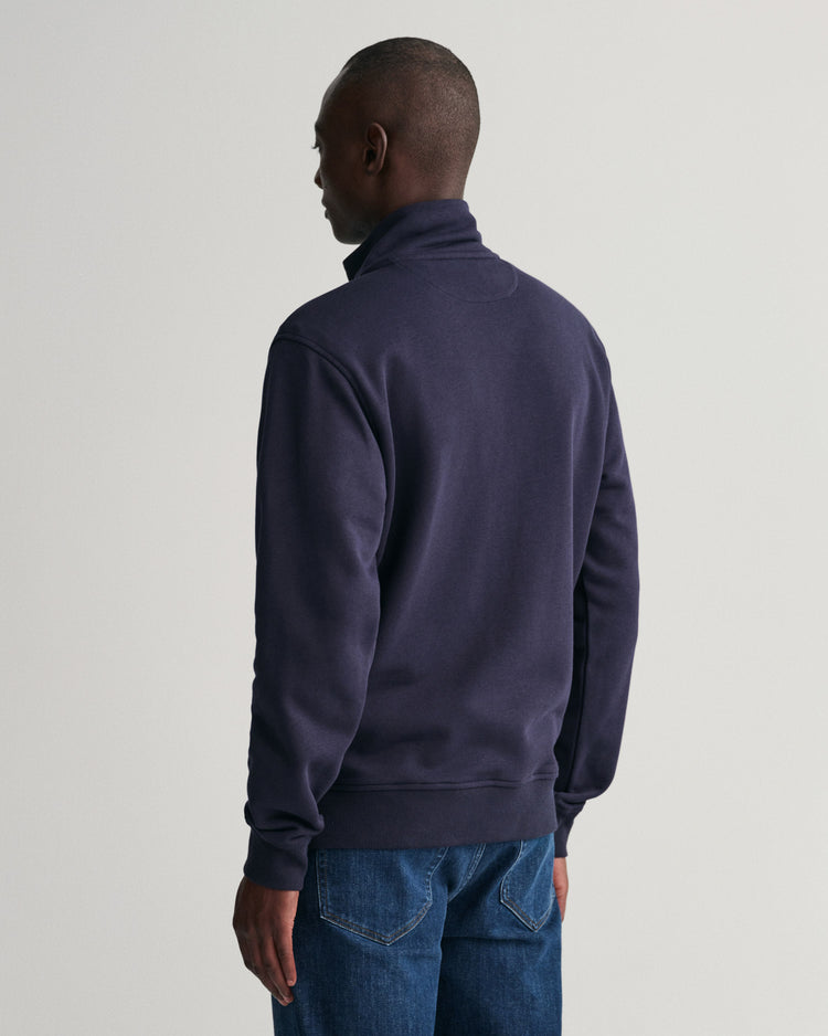 Bluza męska z nadrukiem z zamkiem do połowy relaxed fit granatowa