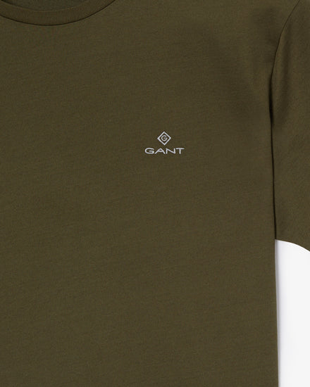 Bawełniany t-shirt męski z okrągłym kołnierzykiem slim fit zielony