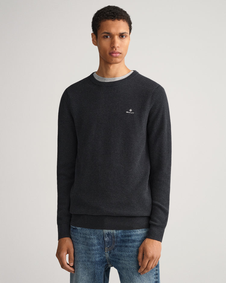 Bawełniany sweter męski okrągły kołnierzyk regular fit szary