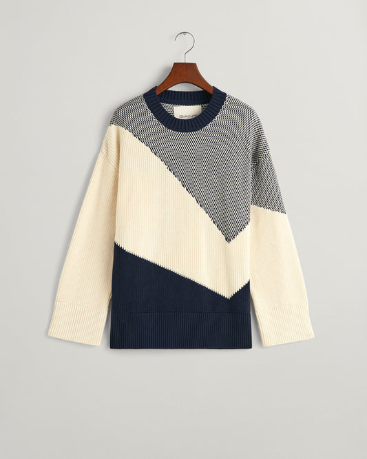 Bawełniany sweter damski okrągły kołnierzyk relaxed fit granatowy