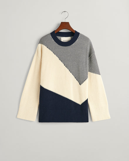 Bawełniany sweter damski okrągły kołnierzyk relaxed fit granatowy