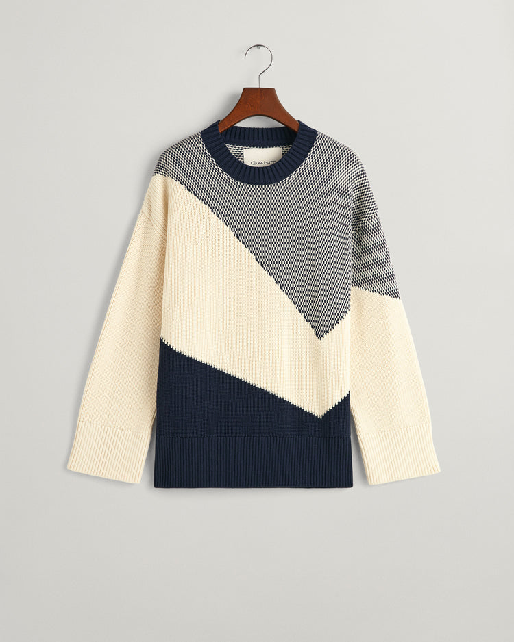 Bawełniany sweter damski okrągły kołnierzyk relaxed fit granatowy