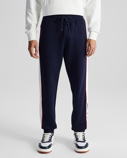 Bawełniane spodnie dresowe męskie z nadrukiem regular fit białe