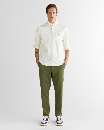 Męska kremowa koszula regular fit z kołnierzykiem na guziki