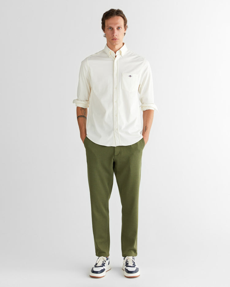 Męska kremowa koszula regular fit z kołnierzykiem na guziki