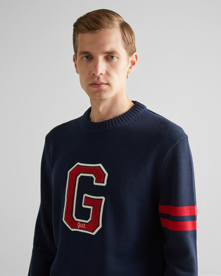 Sweter męski z nadrukiem z okrągłym kołnierzykiem relaxed fit