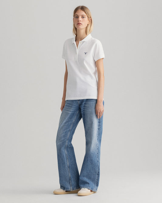 Bawełniana polo damska z krótkim rękawem regular fit biała