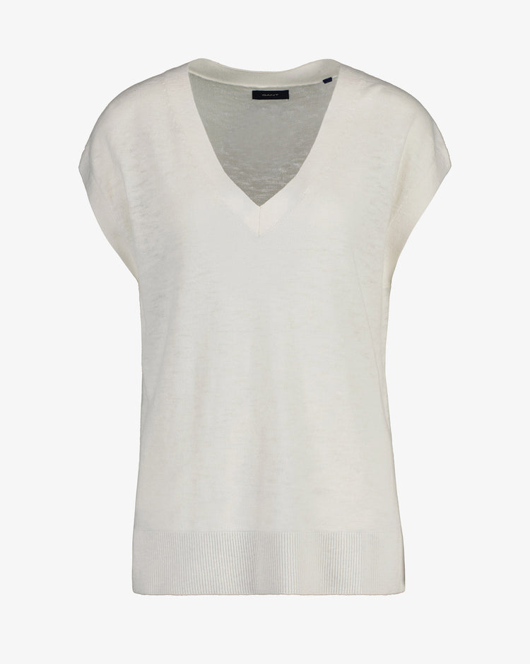 Sweter damski z długim rękawem z dekoltem V biały