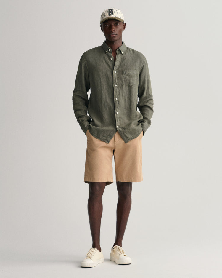 Lniana koszula regular fit khaki