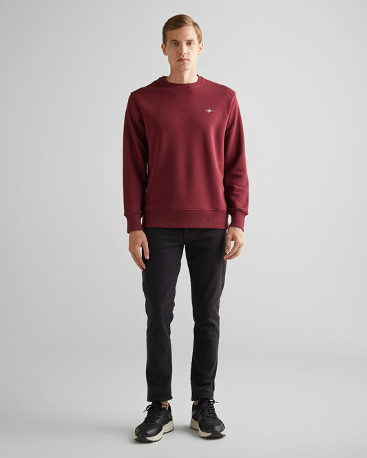 Bluza męska z okrągłym kołnierzykiem regular fit bordowa