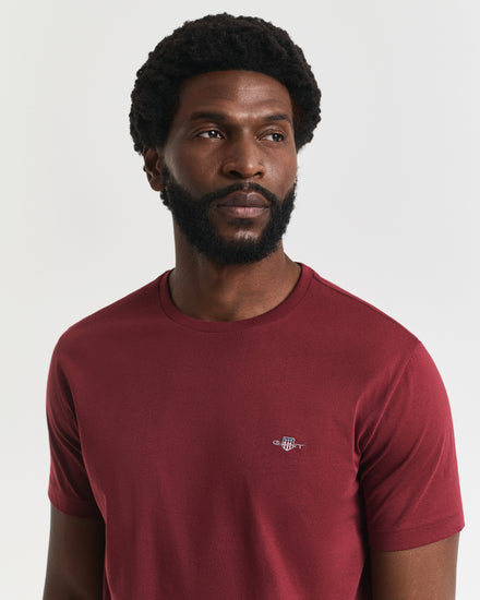 Bawełniany t-shirt męski okrągły dekolt regular fit bordowy