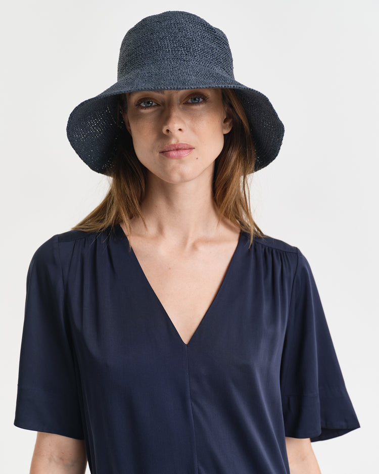 Sukienka damska z krótkim rękawem z dekoltem V relaxed fit niebieska