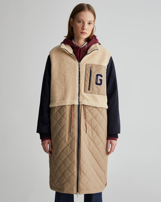 Kurtka damska z nadrukiem z kołnierzem ze stójką regular fit beżowa