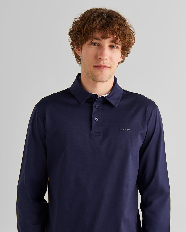 Koszulka polo męska z długim rękawem regular fit granatowa