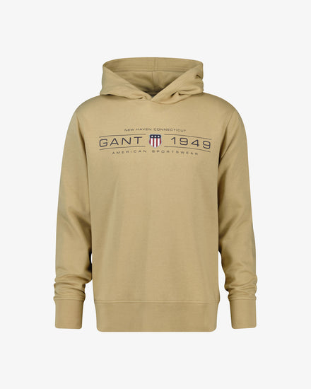 Bluza męska z kapturem z nadrukiem regular fit beżowa