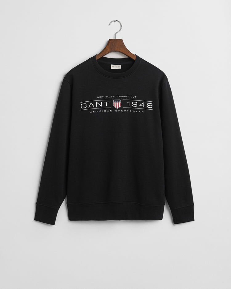 Bluza męska z nadrukiem i okrągłym kołnierzykiem regular fit czarna