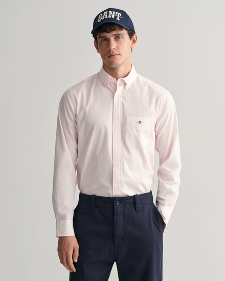 Koszula męska w paski z długim rękawem regular fit różowa