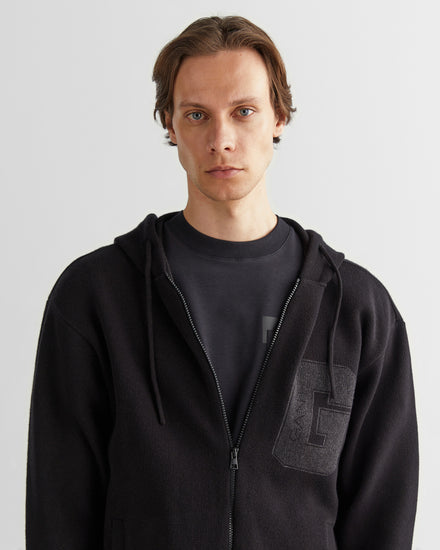 Sweter rozpinany męski z nadrukiem z kapturem regular fit czarny