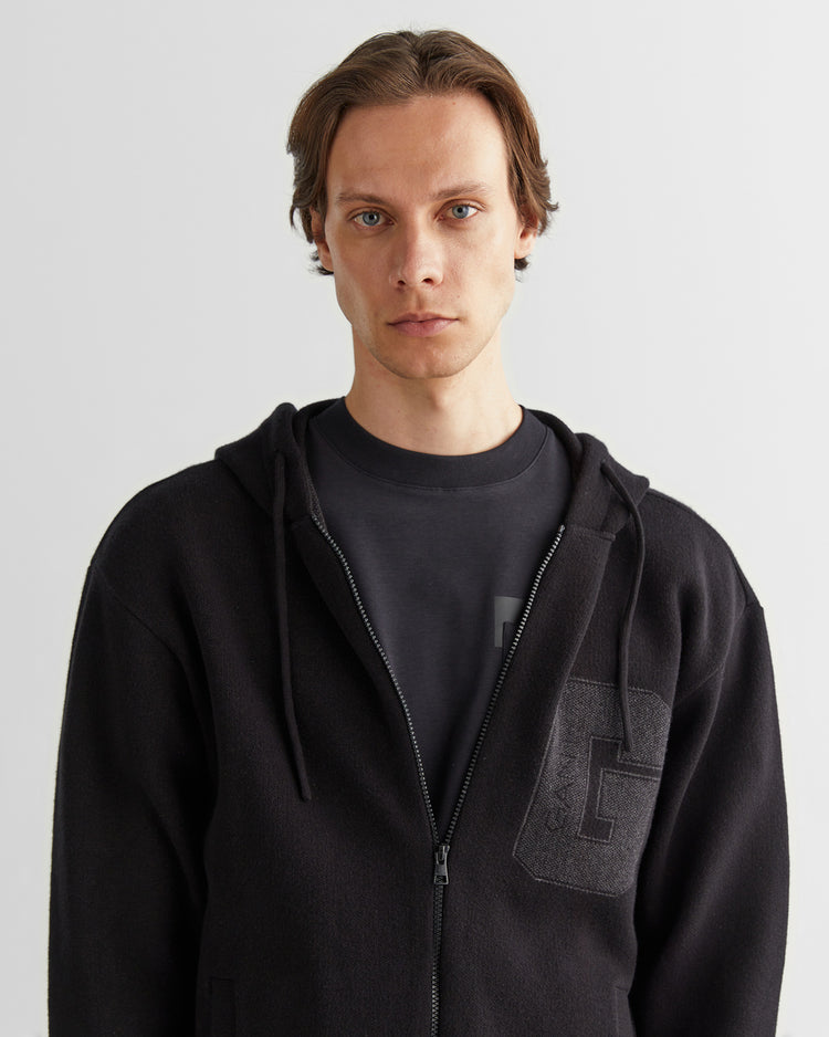 Sweter rozpinany męski z nadrukiem z kapturem regular fit czarny