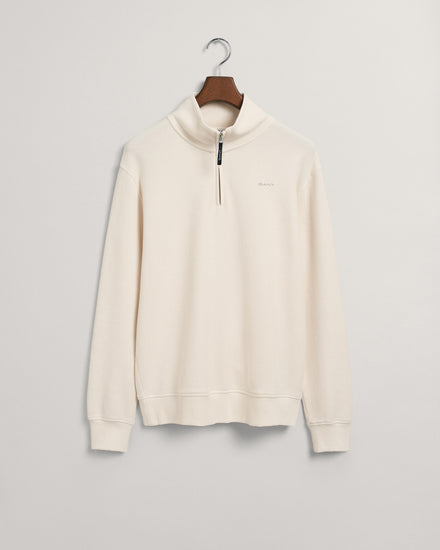 Bawełniana bluza męska z zamkiem do połowy regular fit kremowa