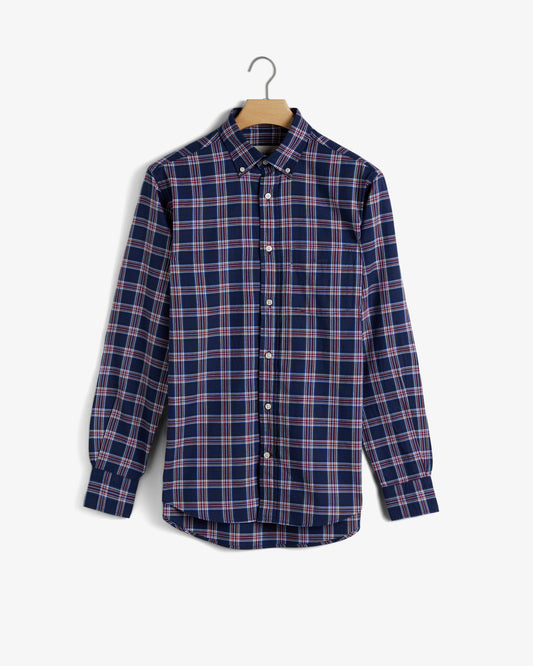 Bawełniana koszula męska w kratkę z długim rękawem regular fit