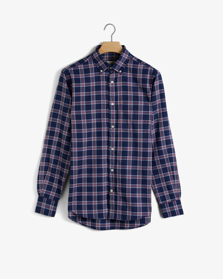 Bawełniana koszula męska w kratkę z długim rękawem regular fit