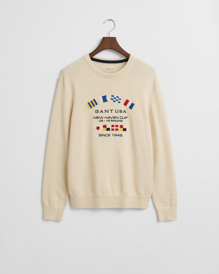 Sweter męski z okrągłym kołnierzykiem regular fit kremowy