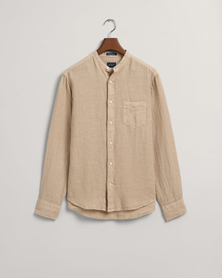 Koszula męska z długim rękawem ze stójką regular fit beżowa