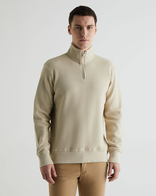 Bluza męska z zamkiem do połowy regular fit beżowa