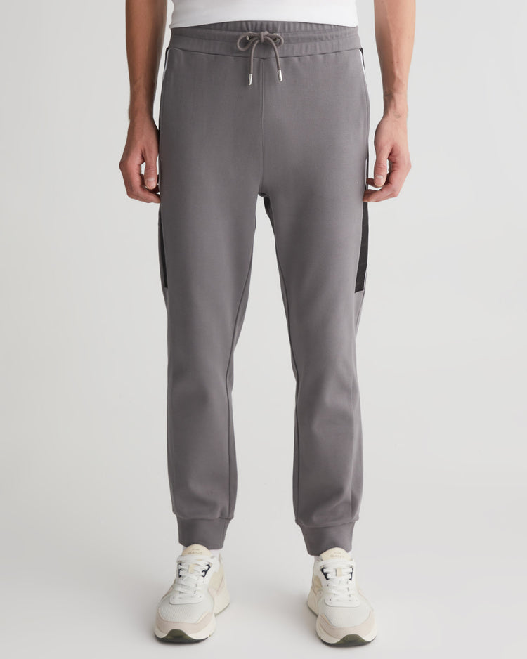 Bawełniane spodnie dresowe męskie z nadrukiem regular fit szare