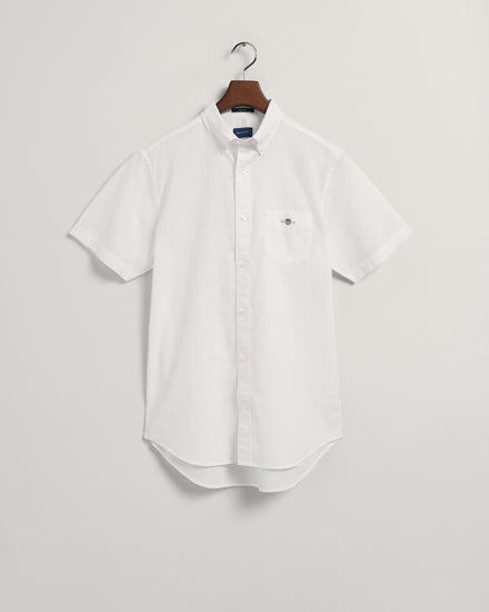 Koszula z lnu i bawełny z krótkim rękawem regular fit