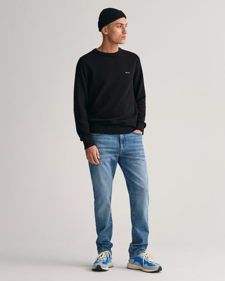 Sweter męski z okrągłym dekoltem regular fit czarny