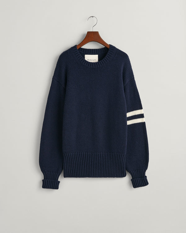 Sweter damski z okrągłym kołnierzykiem relaxed fit granatowy