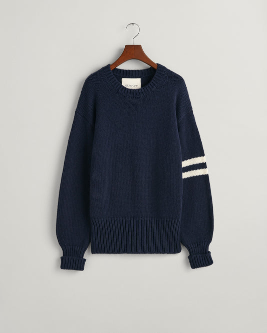 Sweter damski z okrągłym kołnierzykiem relaxed fit granatowy