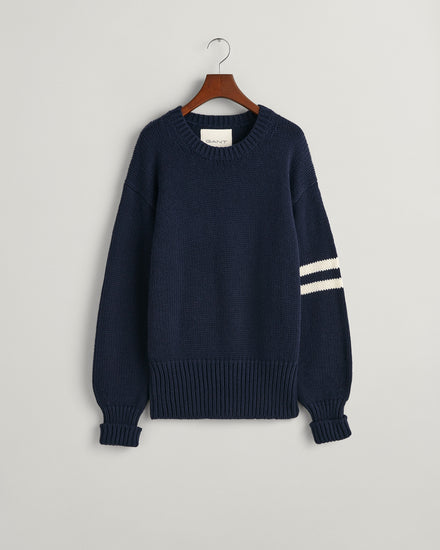 Sweter damski z okrągłym kołnierzykiem relaxed fit granatowy