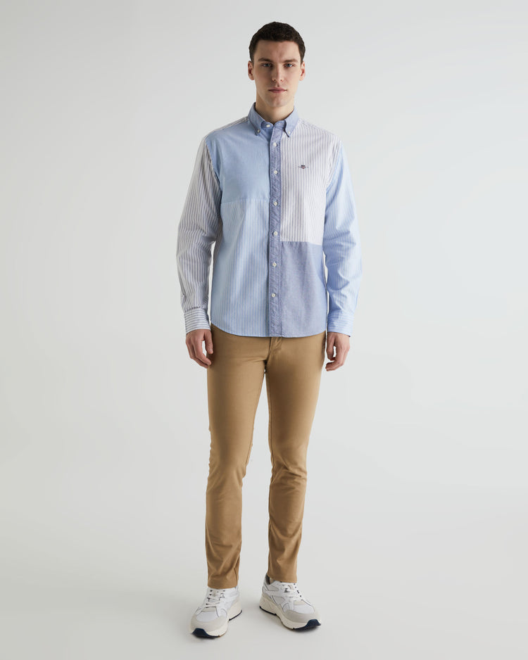 Bawełniana koszula męska w paski z długim rękawem regular fit