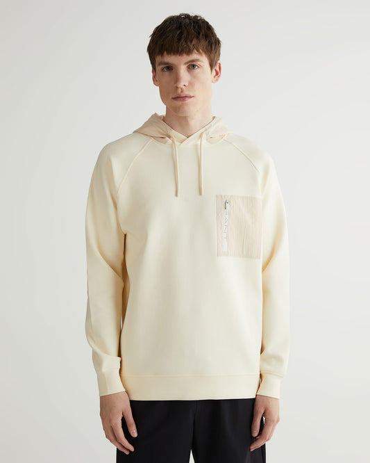 Bluza męska z kapturem z nadrukiem regular fit kremowa