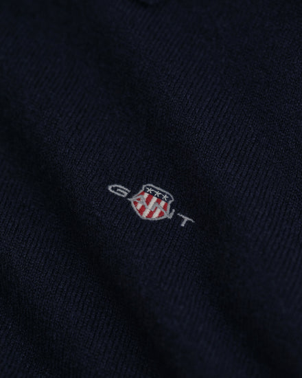 Sweter męski polo z długim rękawem regular fit granatowy