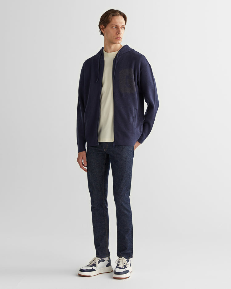 Sweter rozpinany męski z nadrukiem z kapturem regular fit