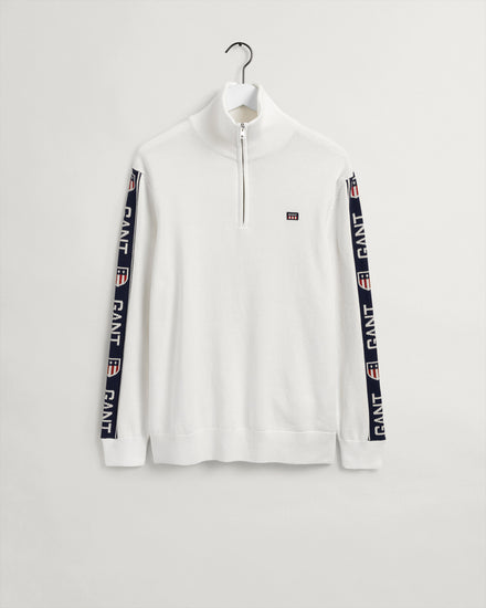 Męski biały sweter regular fit half-zip z logo