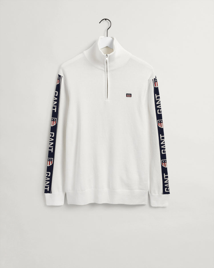 Męski biały sweter regular fit half-zip z logo