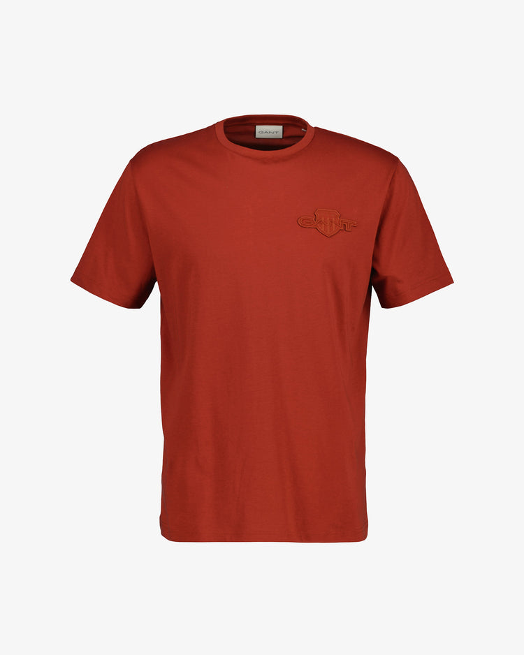 T-shirt męski okrągły kołnierzyk regular fit brązowy