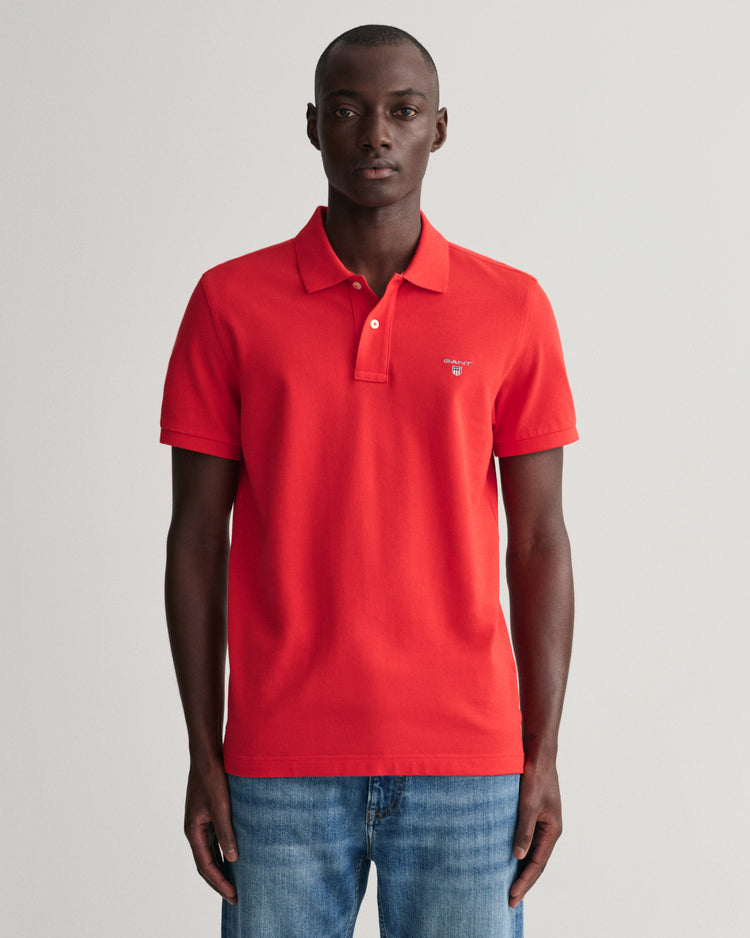 Bawełniany polo męski z krótkim rękawem regular fit czerwony