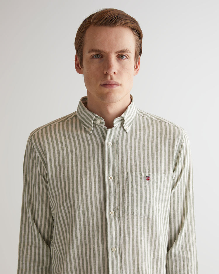 Koszula męska w paski z długim rękawem regular fit zielona