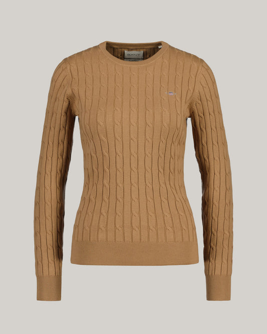 Sweter z elastycznej bawełny o splocie warkoczowym z okrągłym dekoltem