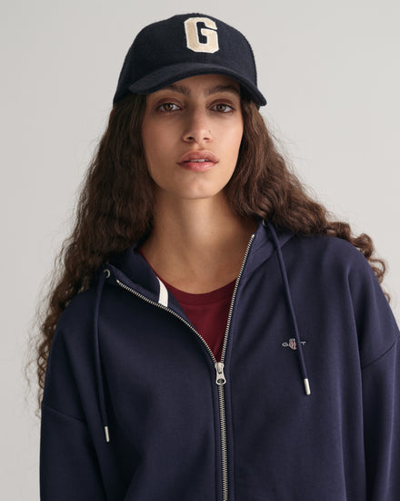 Bluza damska z nadrukiem z zamkiem relaxed fit granatowa