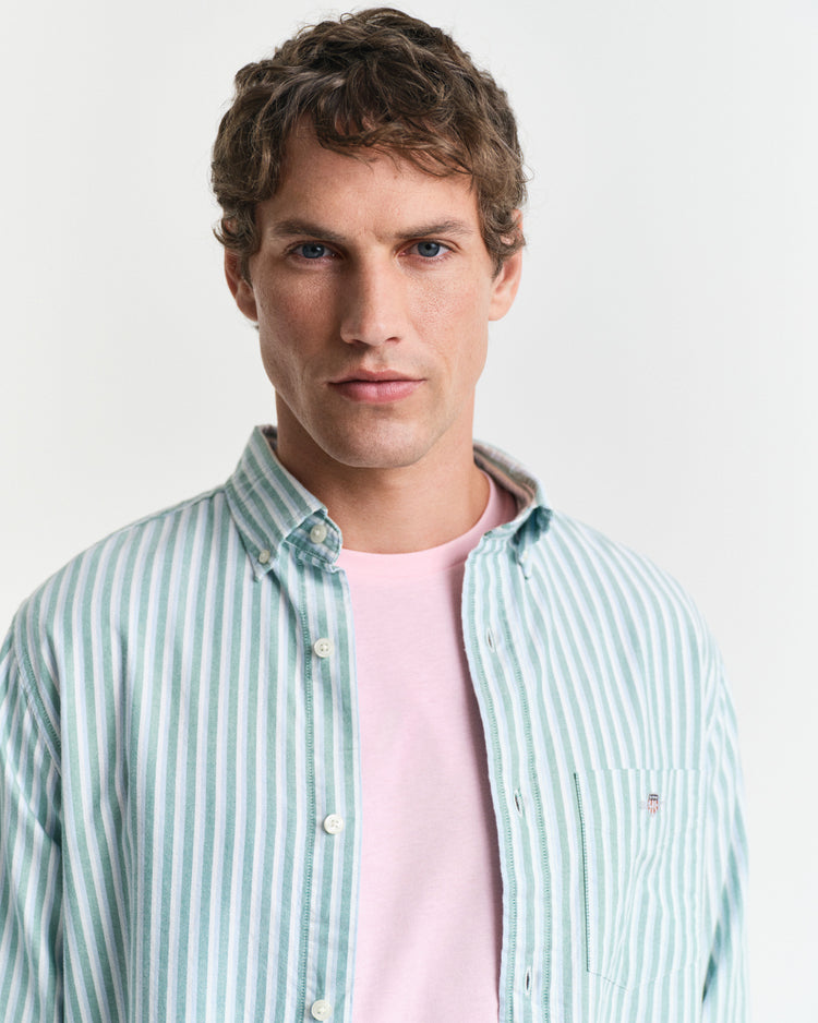 Bawełniana koszula męska w paski z długim rękawem regular fit